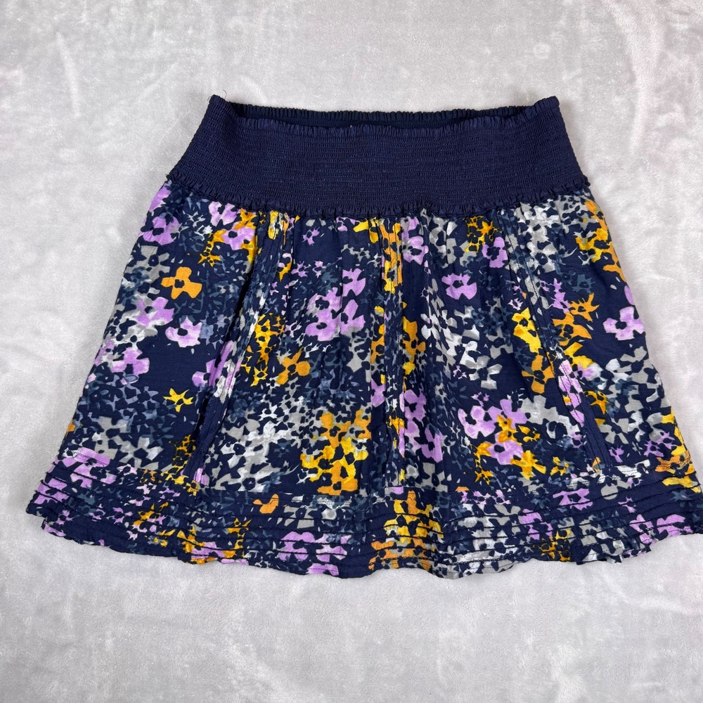 Free People Floral Smocked Waist Mini Skirt Navy Purple Womens S/P
